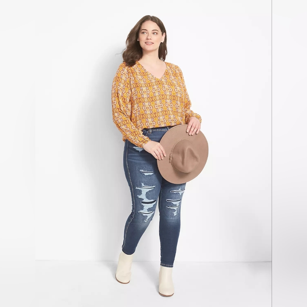 Lane Bryant Classic Long Sleeve V-neck Blouse